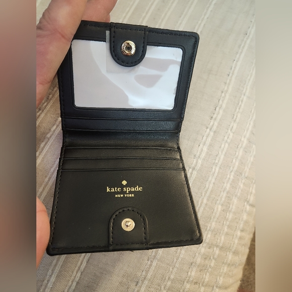 Kate Spade Womens Black White Polka Dot Snaps Pocket Bifold Wallet Sz 4x4” - Picture 4 of 4